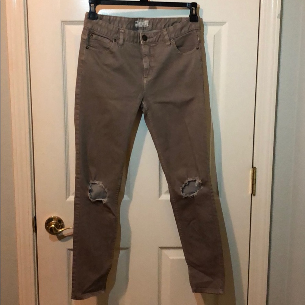Free People Tan Distressed Jeans